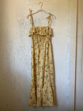 Reformation  smocked linen sundress S yellow